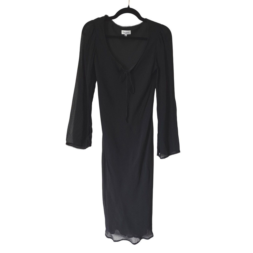 Tessuto Womens Black Midi Dress Lace Whimsigoth Goth Witchy Grunge 90s Flare Slv